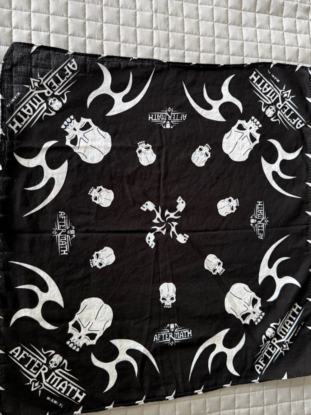 Vintage After Math Skull Bandana Black Cotton Miami FL Streetwear 90s